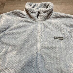 Columbia Fleece Sweater Tall Neck Light Blue XXL Teddy Bear Fabric pocket Sherpa